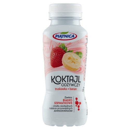 Koktajl z białkiem serwatkowym o smaku truskawki i banana Piątnica 250 ml