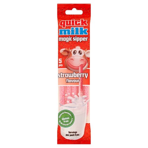 Słomki smakowe do mleka o smaku truskawkowym Quick Milk 5 x 6 g