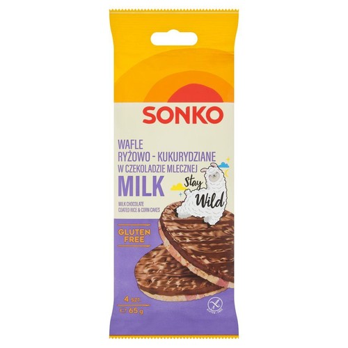 Wafle ryżowo-kukurydziane w czekoladzie mlecznej  Sonko 65 g